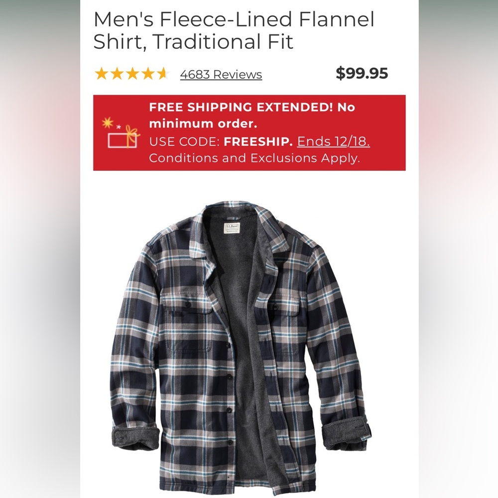 L.L. Bean Men's Fleece-Lined Flannel Shirt, Traditional Fit